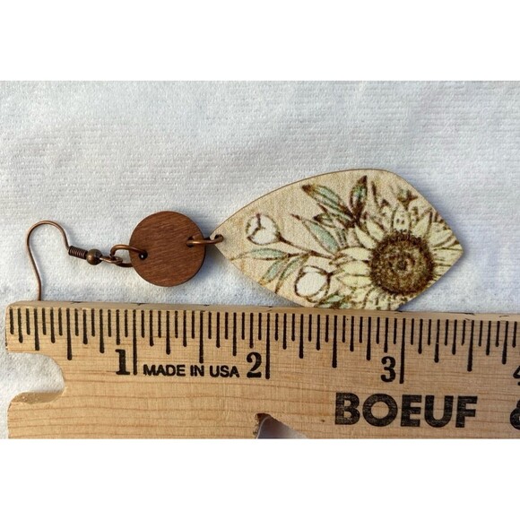 Earrings Teardrop Wooden Nature Design Very Lightweight Dangle Stylish Unique - Picture 4 of 5